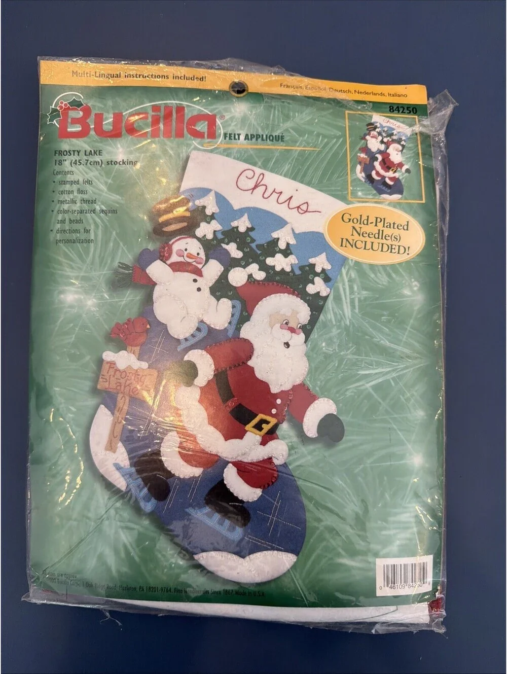 Vtg 2000 Bucilla DIY Felt Applique  18” Stocking Frosty Lake Pattern New